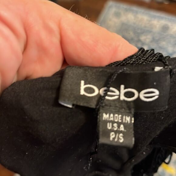 Bebe Black Fringe Boho Feminine Top Coachella Event Party - Picture 10 of 10